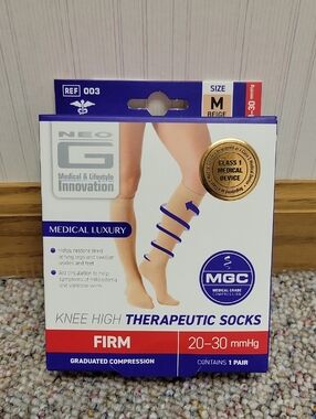 Knee High Therapeutic Socks - Beige (Firm 20-30 mmHg) Medium New Compression